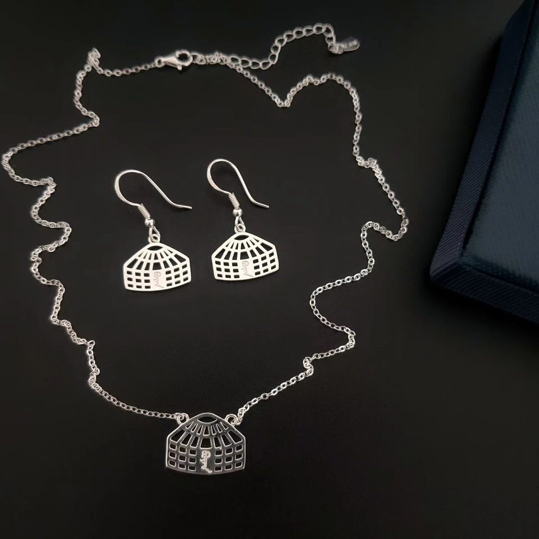 足银银制品 苏德银饰纯银蒙古包耳环项链民族风精品原创款日常