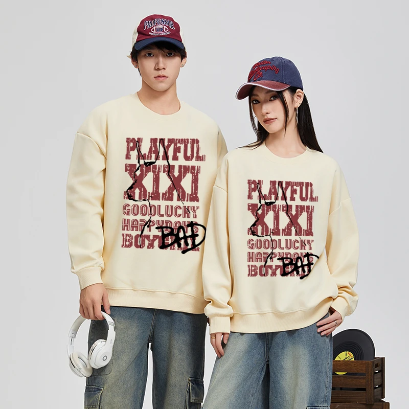 秋冬美式复古重磅宽松卫衣潮牌男女同款圆领休闲情侣装慵懒风上衣