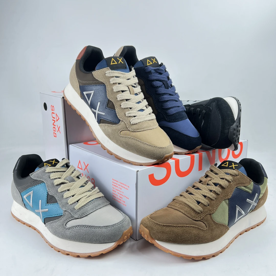 意大利轻奢男士休闲拼色轻便真皮透气防滑耐磨复古慢跑鞋