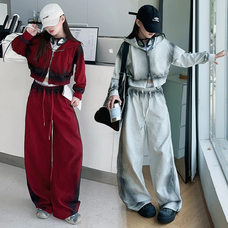 女童套装2025新款春秋儿童小众设计感扎染潮酷风连帽显瘦时尚韩版