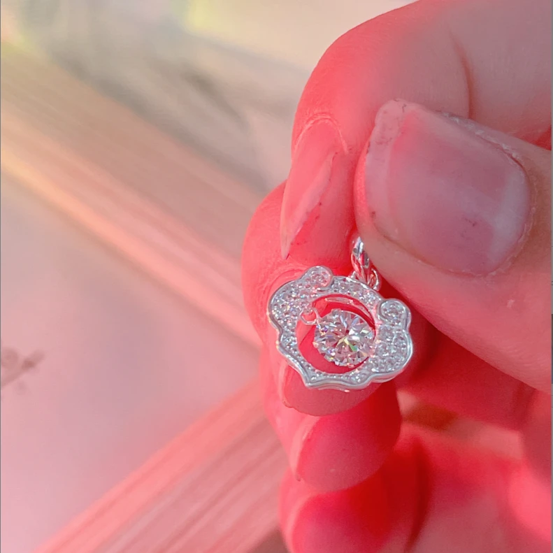 吊坠足银合成锆石 【加厚灵动平安锁吊坠】足银990 A8070