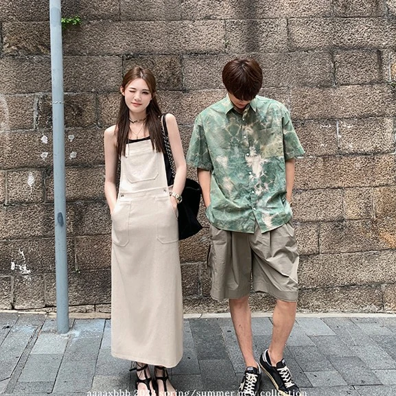 aaaaxbbb 兰鲁尔府 米杏色背带连衣裙显瘦宽松垂感长裙夏 •年终•