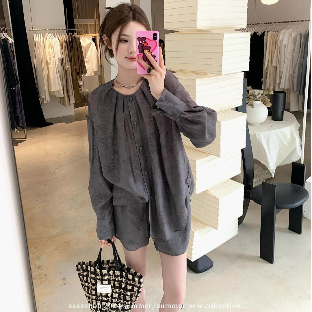 aaaaxbbb 清羽墨安新中式上衣短裤肌理面料国风宽松休闲套装折扣