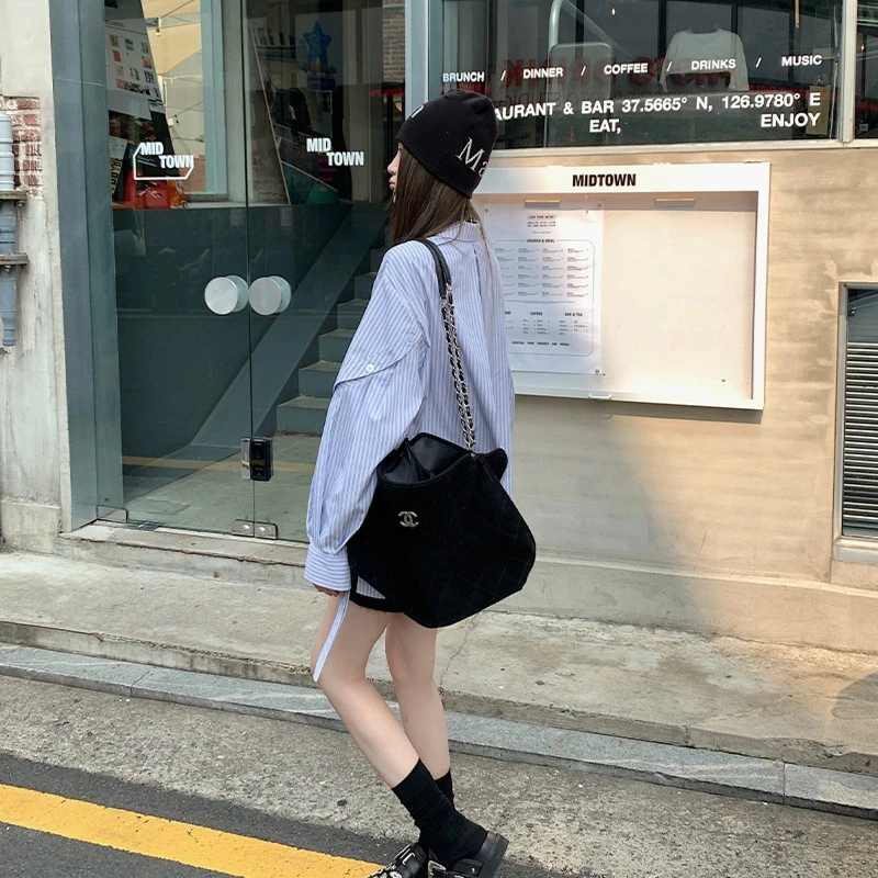 aaaaxbbb 塔尔弗林 条纹百搭单排扣长袖衬衫女设计感袖扣宽松上衣