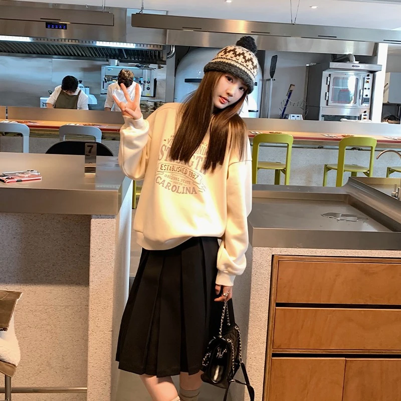 aaaaxbbb new boy 复古灰卫衣女水洗做旧时髦字母宽松韩系上衣厚