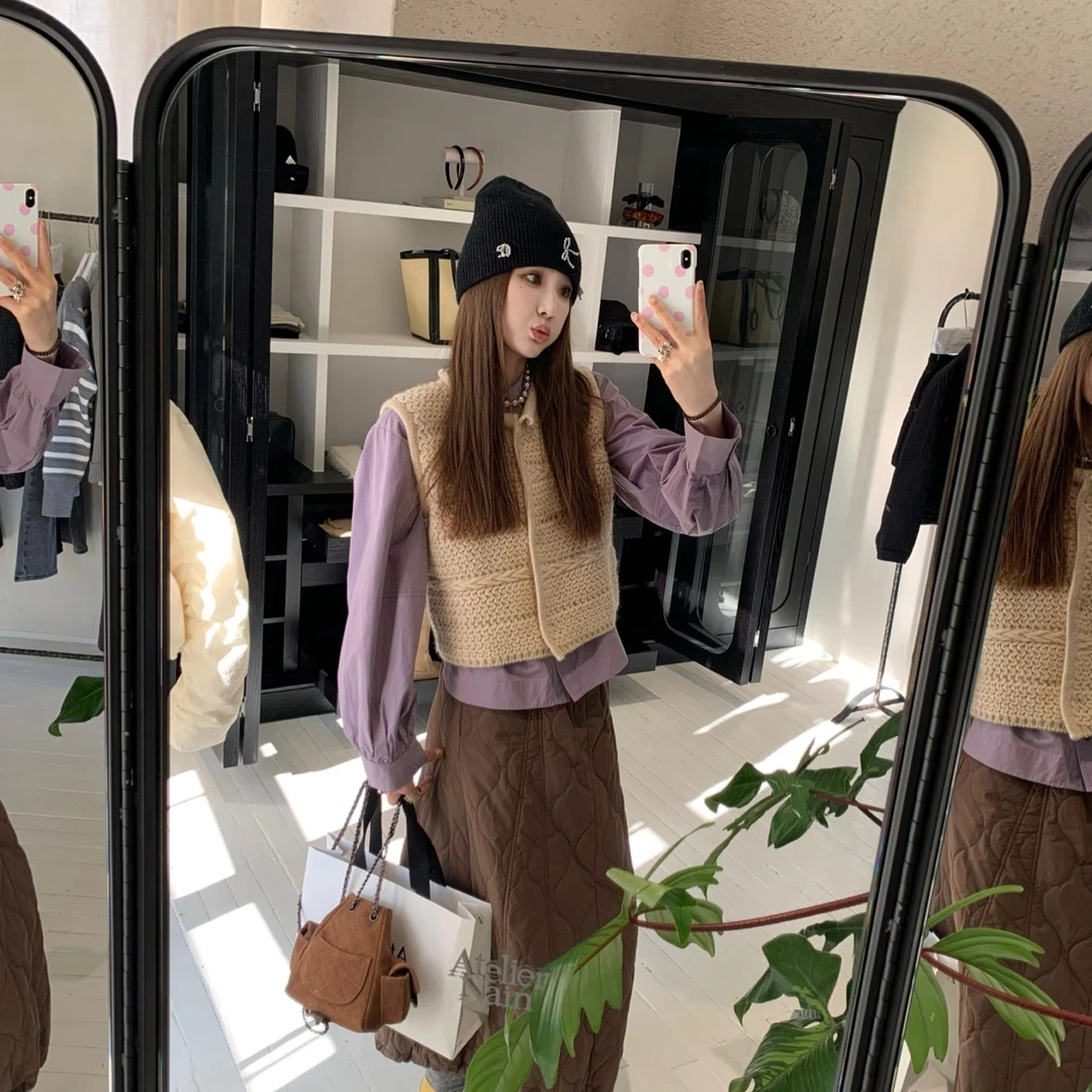 aaaaxbbb chill邦德街 两色羊毛重工针织马甲叠穿百搭提花背心女