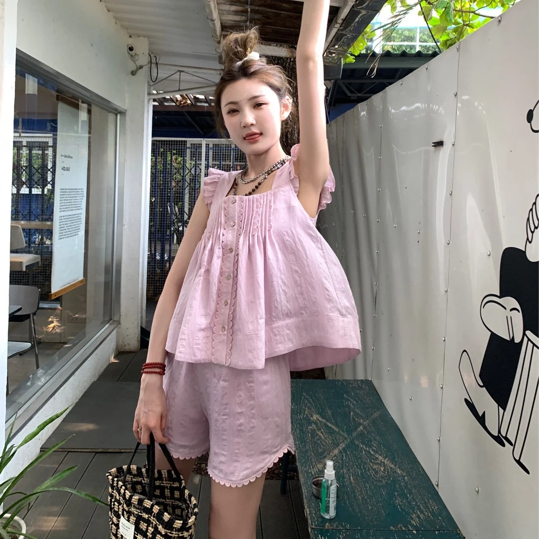 aaaaxbbb 富士幻想集 小飞袖套装花边吊带背心短裤半身裙折扣