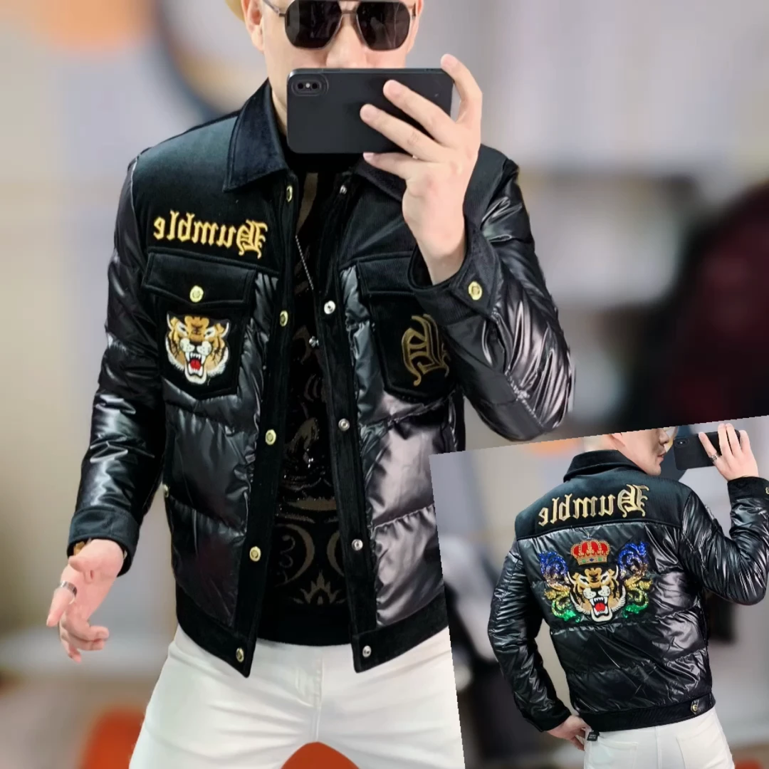 阿凯严选   高品质冬季新款男士时尚翻领修身90白鸭绒羽绒服外套