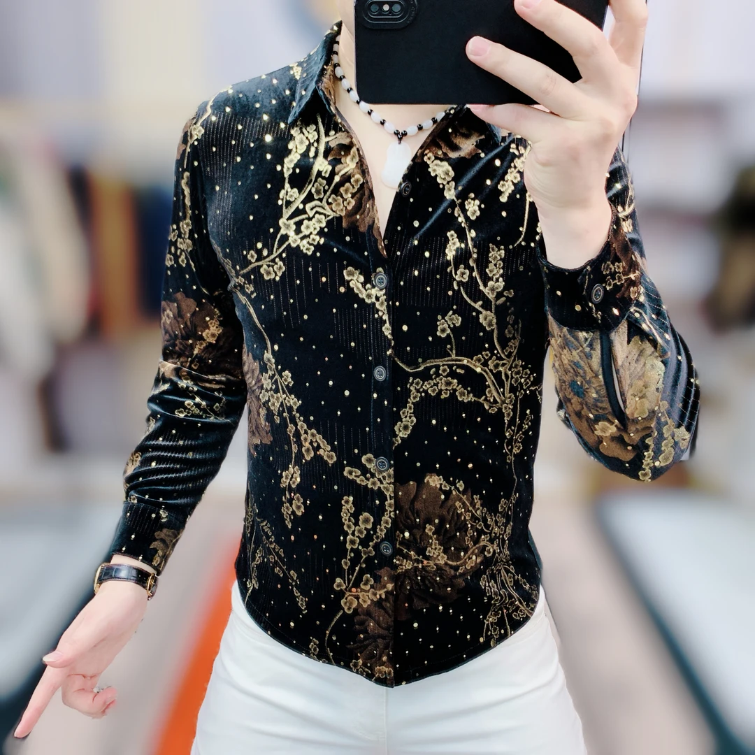 阿凯严选  欧洲站秋季新款男士潮流时尚提花翻领修身百搭轻奢衬衫