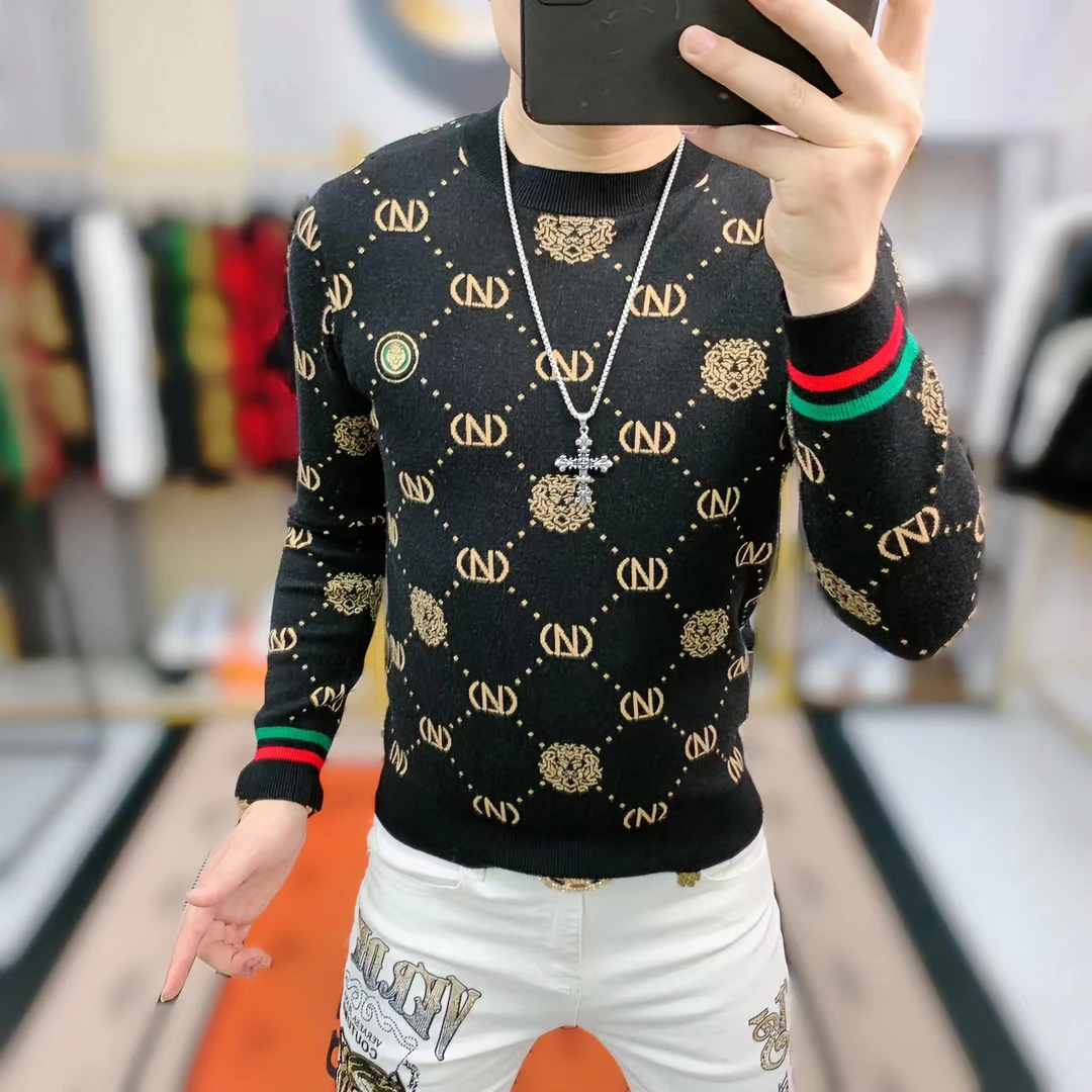 阿凯  欧洲站2023秋冬新款时尚帅气个性潮流百搭男士修身针织毛衣