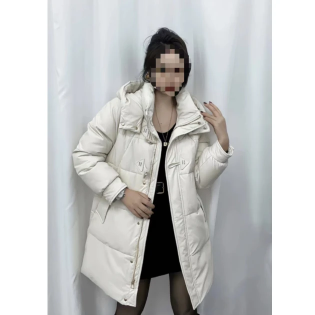 中长款pu皮牛角扣设计连帽白鸭绒羽绒服女冬季新款外套2312#