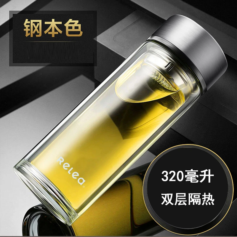 双层玻璃水杯男士家用带盖耐热高温喝水杯子透明隔热办公室泡茶杯