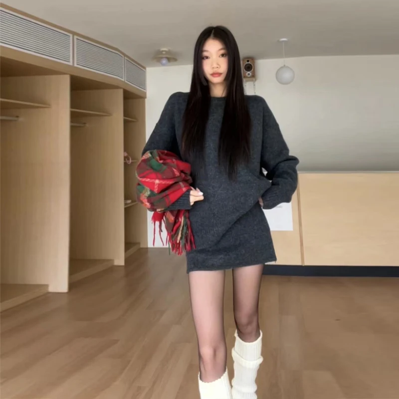 H986高级感内搭针织毛衣包臀连衣裙子女春秋24新款小个子香风秋冬