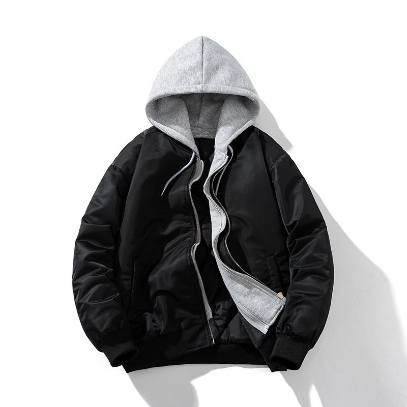 假两件棒球服棉服外套纯色百搭男女情侣装飞行员夹克棉衣秋冬加厚