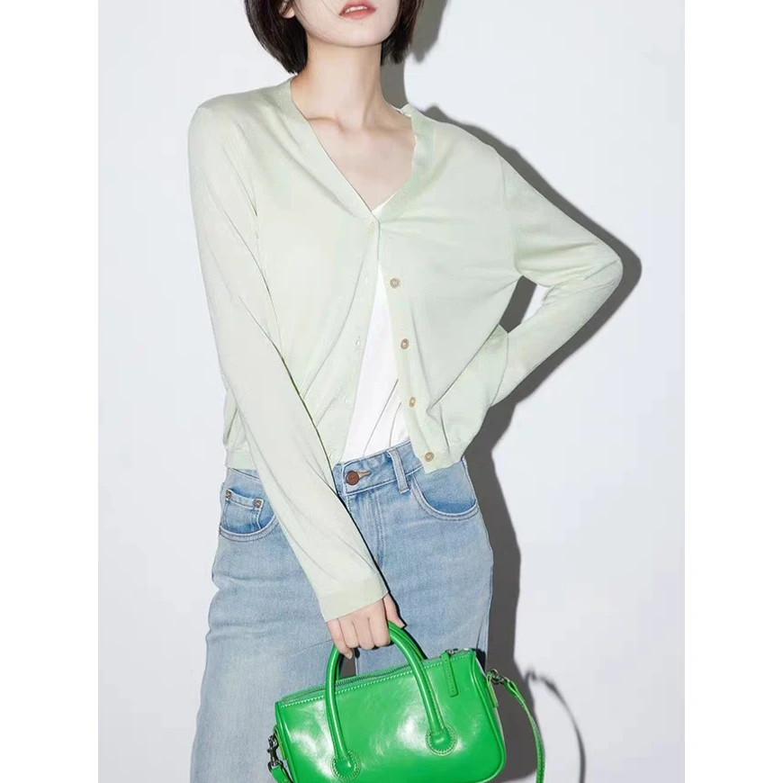 2NDSENS 【露水薄荷】薄款显瘦贝壳扣春夏长袖针织衫上衣外套