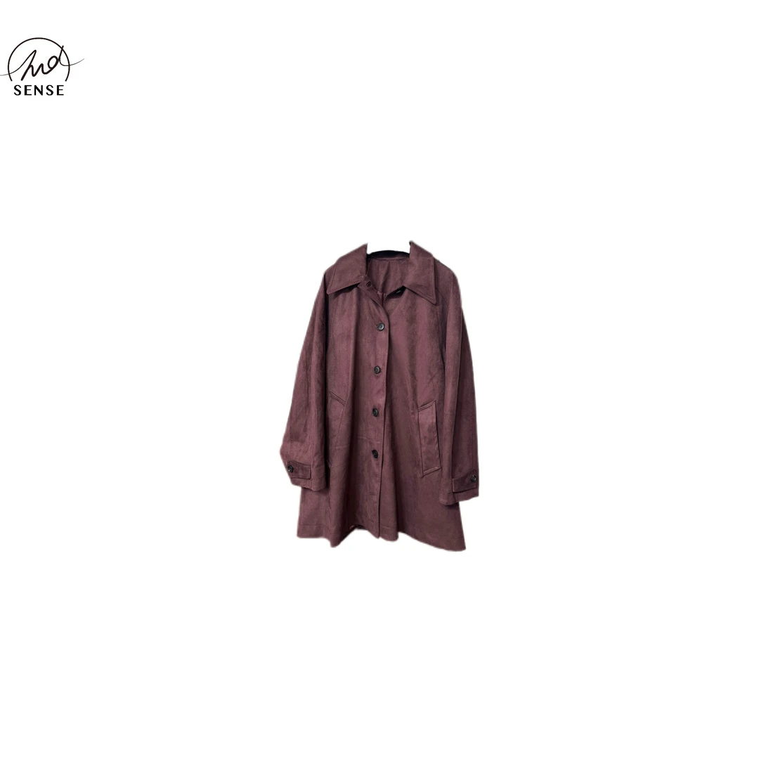 2NDSENS【米兰游记】环保麂皮绒定染葡萄紫经典单排扣风衣外套