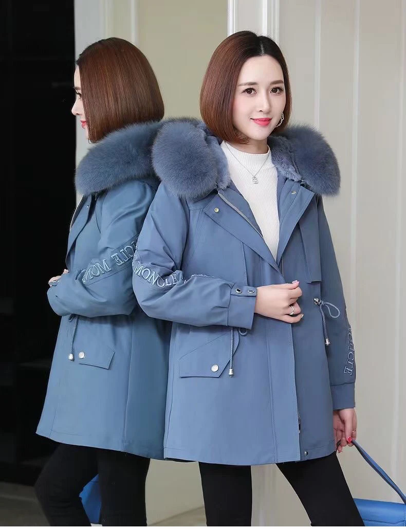 派克服女短款獭兔毛内胆狐狸毛领可拆卸冬季保暖皮草外套601