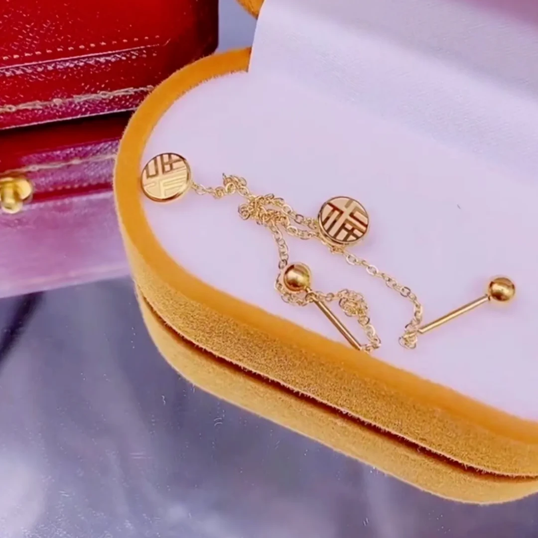 钛钢耳饰 福字豆豆耳线 钛钢耳饰 代代有福