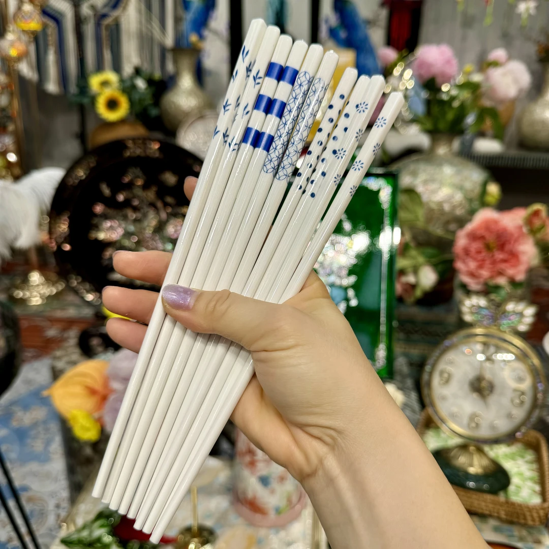 小清新蓝花五种花色礼品高品质陶瓷筷子5双