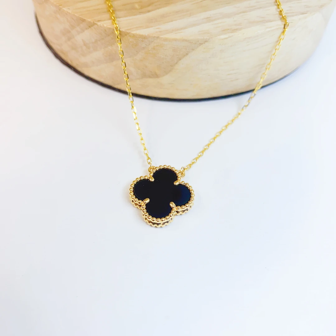 重金版18K金15mm黑玛瑙四叶草套链 时尚 百搭 气质 优雅