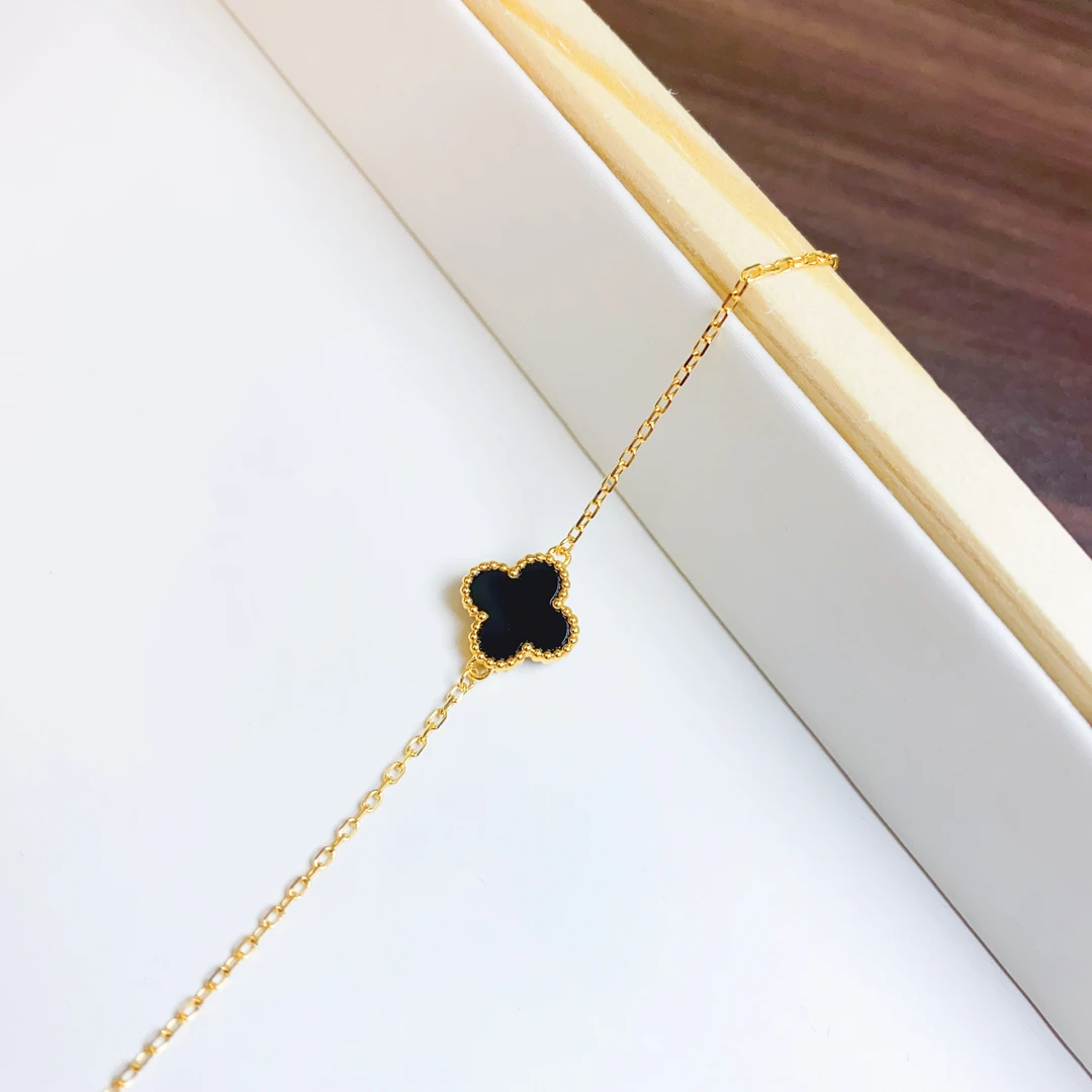 18K金10mm黑玛瑙单花手链轻奢气质百搭简约高级感