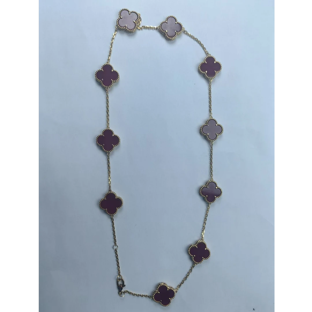 18k黄红玛瑙四叶草十花项链