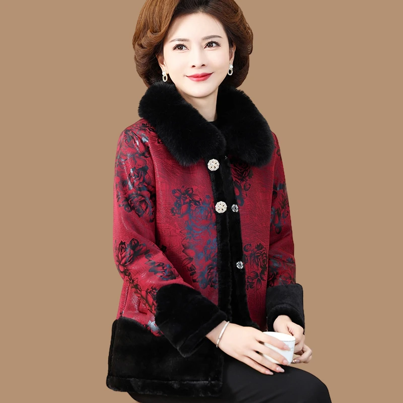 新款妈妈秋冬装洋气上衣外套中老年女装冬装加绒加厚毛呢子大衣