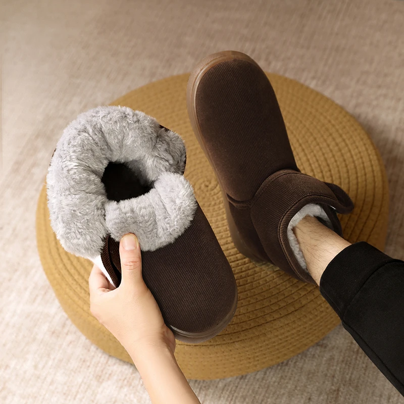 冬季新款送父母老人暖脚棉鞋家居加绒加厚耐磨牛筋底居家休闲鞋