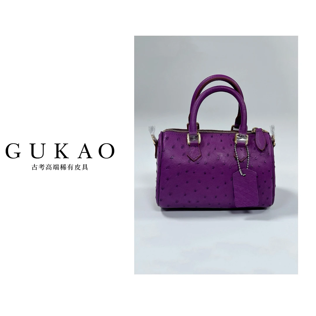 GUKAO/古考2024新款女士真皮鸵鸟皮羊皮手提斜跨包3418T-1