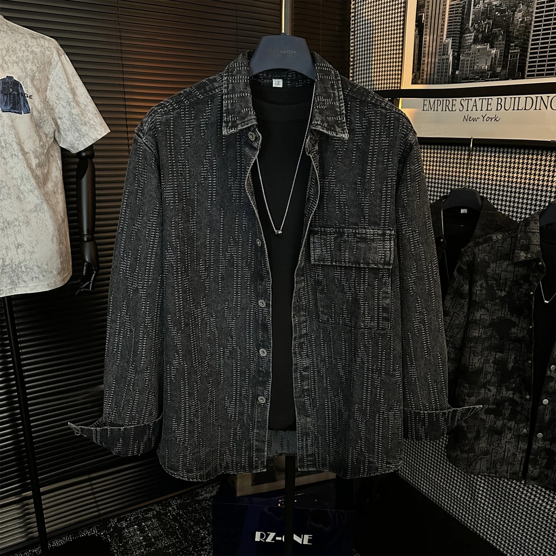 【BJ】秋季男士设计师轻奢痞帅百搭扎染做旧复古翻领衬衫牛仔外套