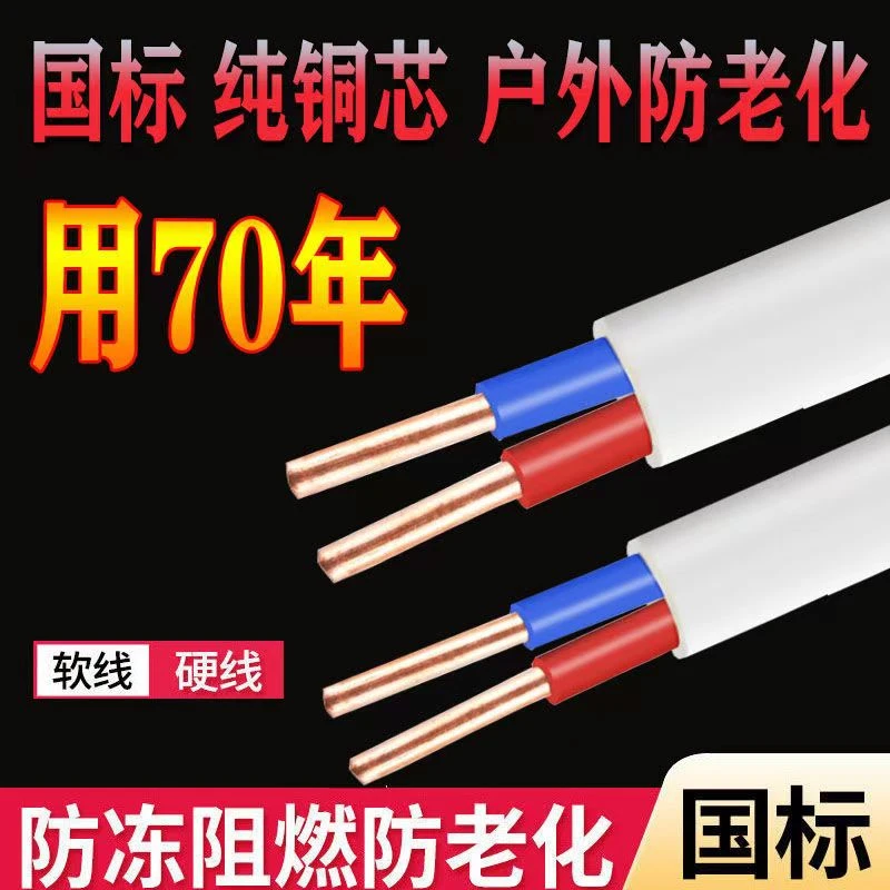 国标纯铜电线家庭布线BVVB白色护套线2芯1.5 2.5 4 6平方双芯硬线