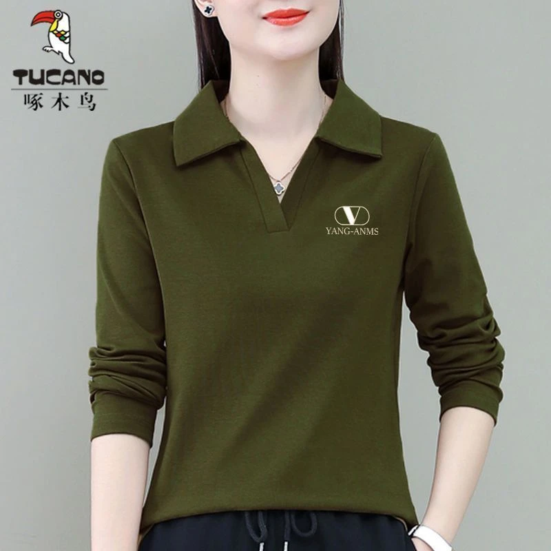 清仓捡漏啄木鸟正品特价长袖T恤女薄款春秋修身时尚百搭套头翻领