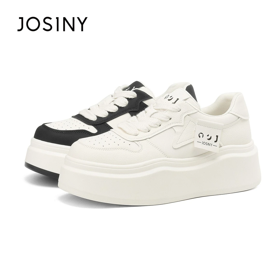 【云锦流年】卓诗尼厚底小白鞋2024春季时尚百搭低帮圆头系带板鞋Z