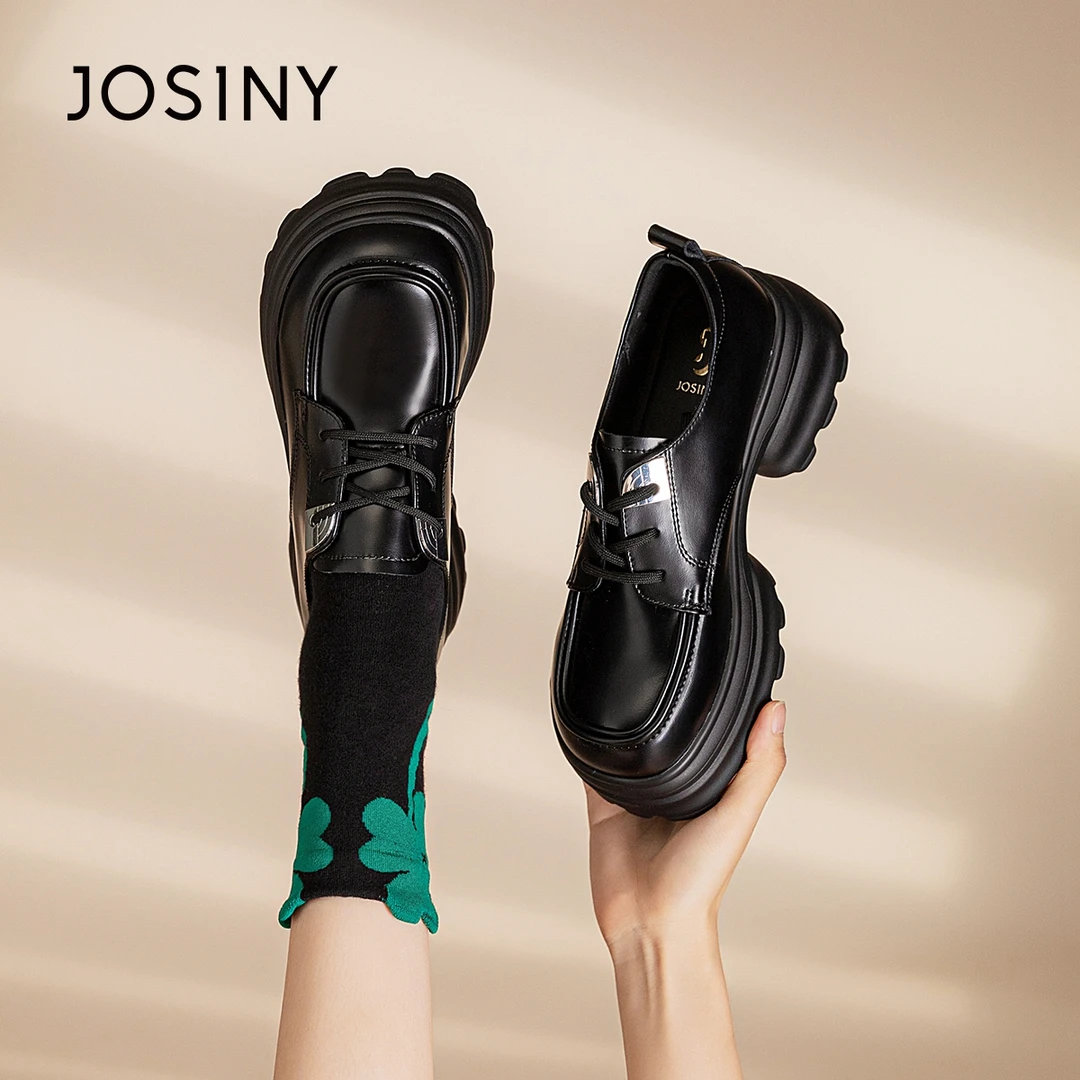 卓诗尼2025春季新款网红厚底松糕鞋秋季新款轻便耐磨英伦风乐福鞋