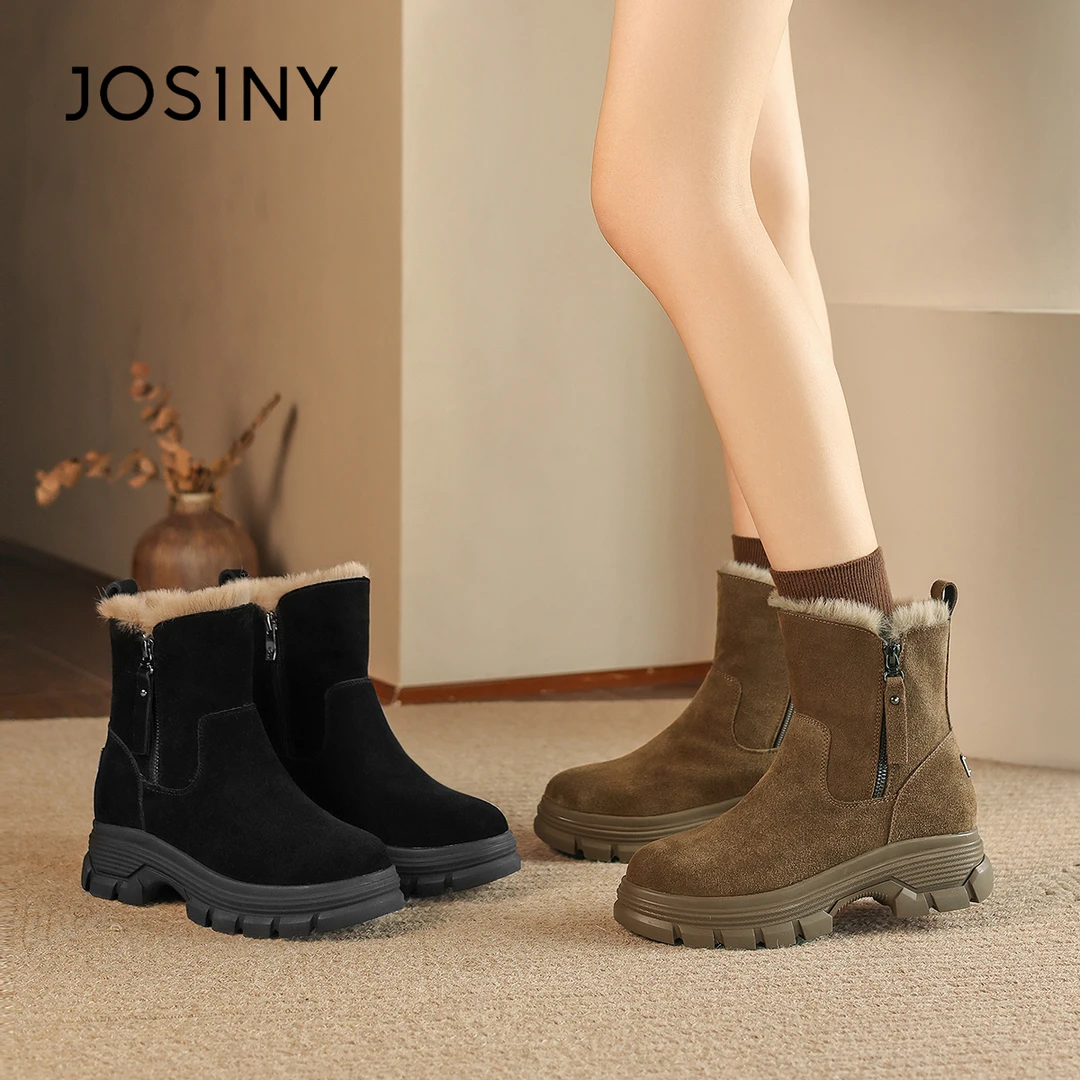 卓诗尼真皮雪地靴极寒系列加绒加厚保暖外穿防滑百搭短靴超厚底