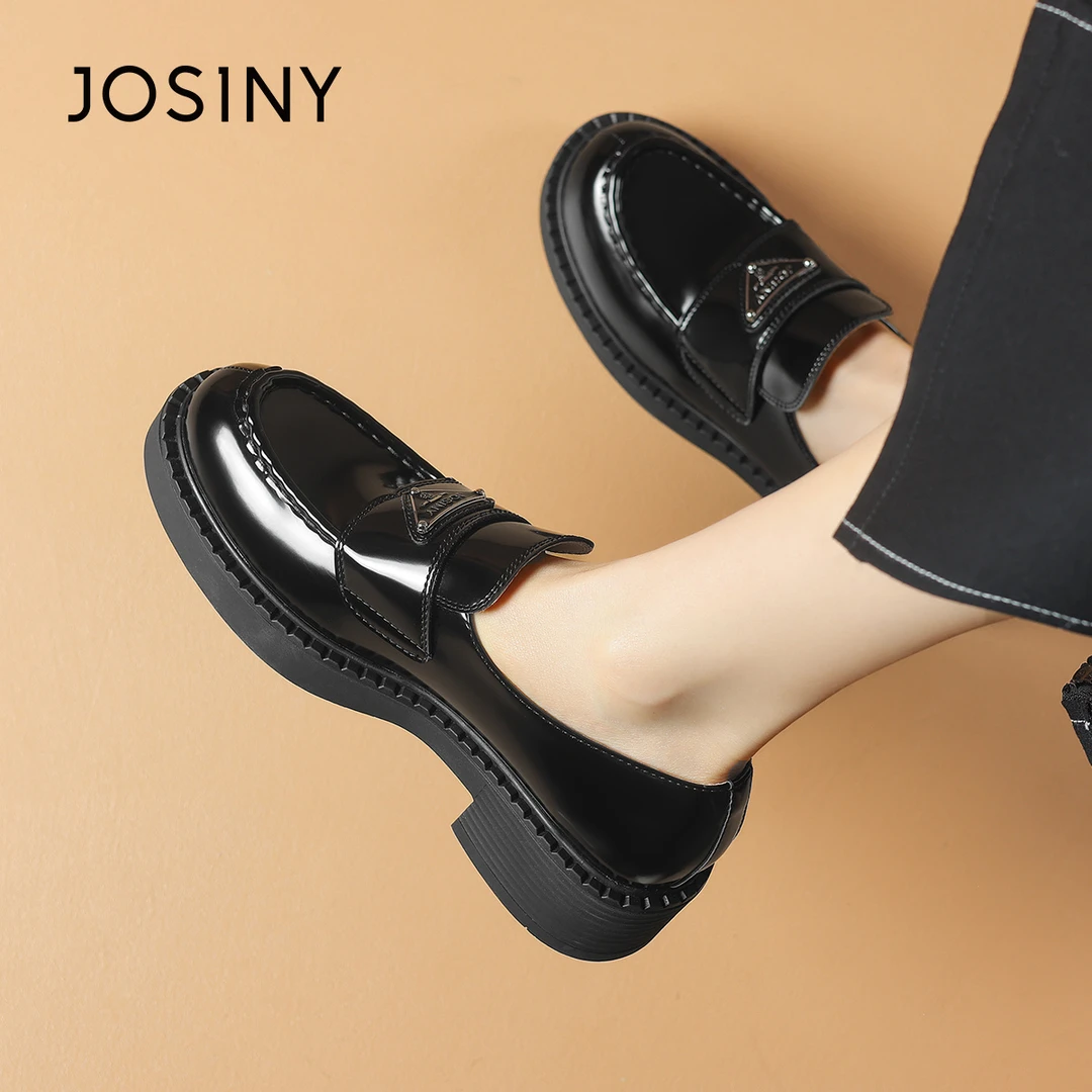 卓诗尼商务小皮鞋女士2025新款春秋黑色百搭学院风一脚蹬厚底单鞋