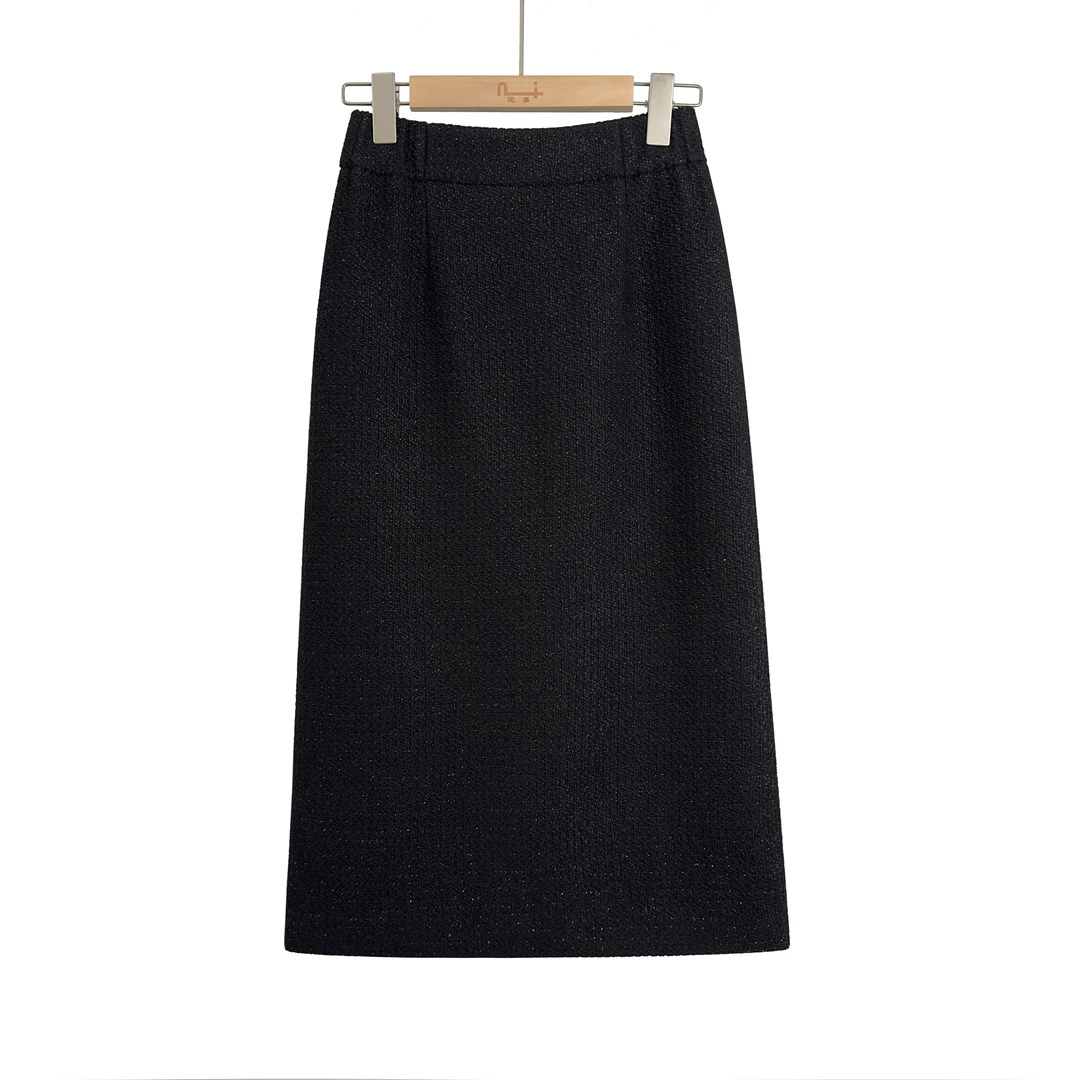 黑色长裙秋冬半身裙微闪时尚春秋百搭气质A字裙高腰显瘦半身裙