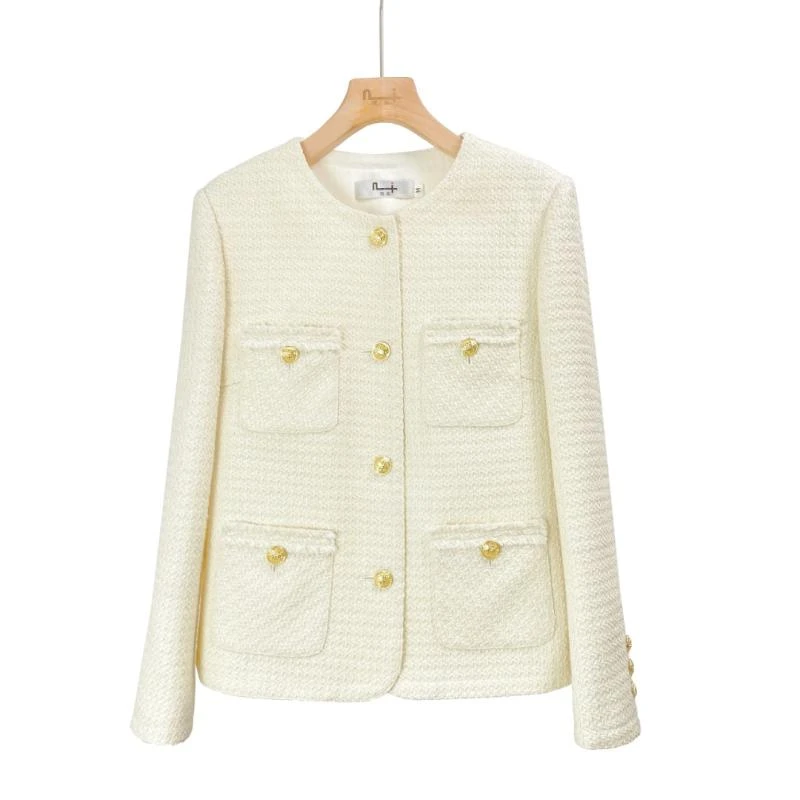 小香风外套杏白色轻奢百搭上衣法式时尚女装春秋气质花呢短款外套