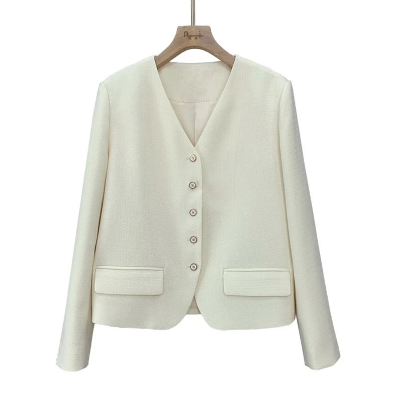 长袖法式小香风外套女春夏洋气V领醋酸轻奢时尚气质透气短款上衣