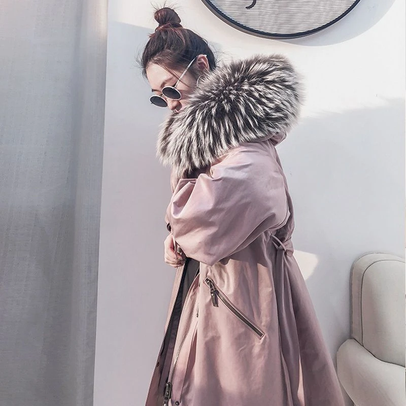 派克服女2023新款獭兔内胆可拆卸中长款派克大衣女装皮草