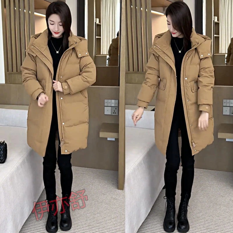 冬季时尚加厚连帽羽棉服女中长款2023新款洋气显瘦棉袄棉衣外套