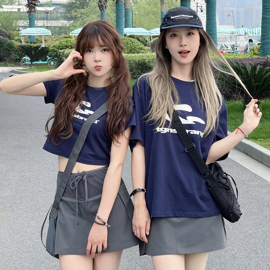 TGNS国潮基础印花宽松男女夏季美式情侣上衣棉感T恤薄荷曼波半袖t