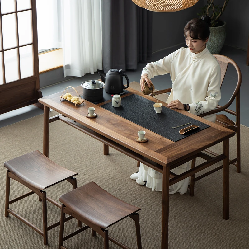 木笙记实木阳台茶桌新中式胡桃木茶桌椅组合家用小茶台烧水壶一体
