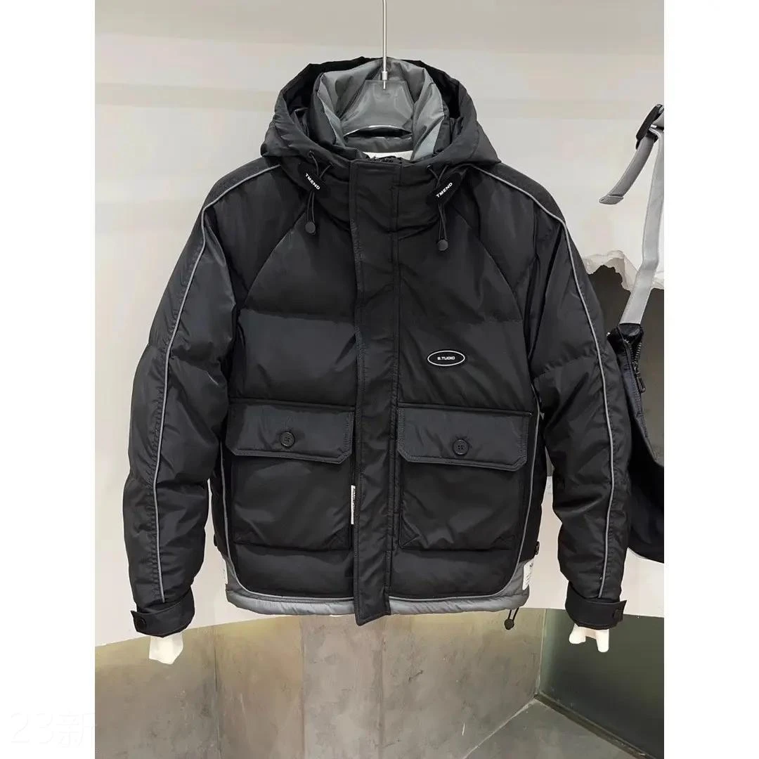 新款冬季2023新款潮牌羽绒服男士休闲加厚短款上衣服冬装连帽保同