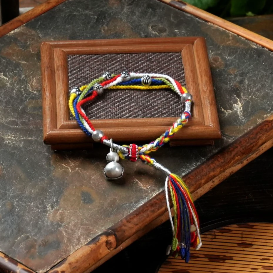 足银布艺手链 【道运五行手绳】手工编织 足银配饰 手编编绳彩色