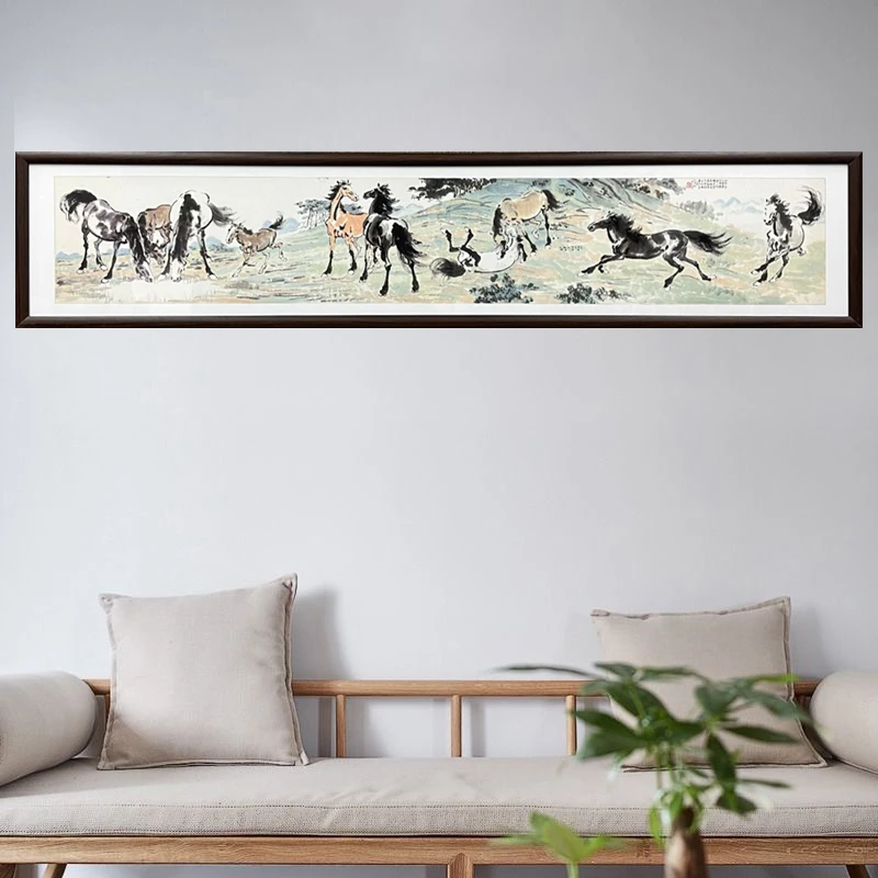 176-32*155十骏图中式装饰画实木框玄关书房茶室客厅卧室床头挂画