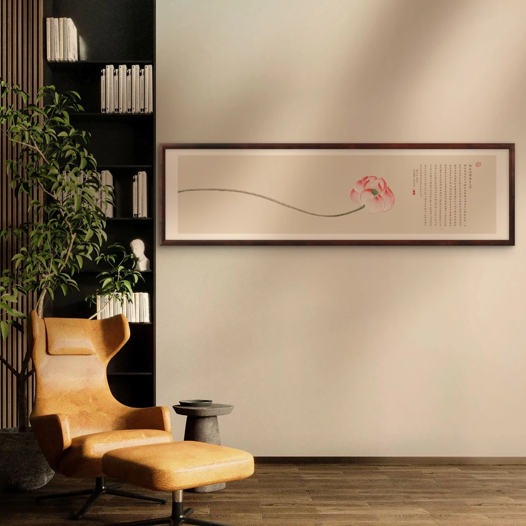 917-40*140素雅心经荷花装饰画实木框办公室玄关书房茶室客厅挂画