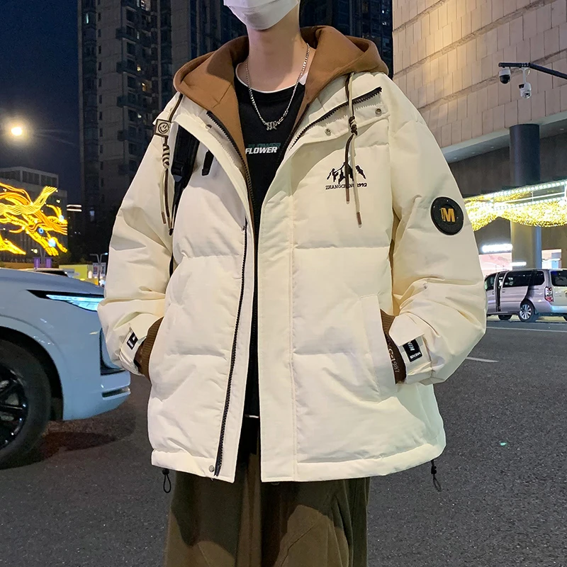 男冬季加厚2024新款白鸭绒外套男连帽青少年保暖假两件羽绒服