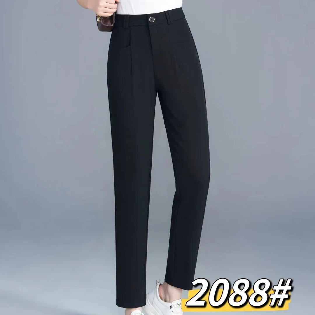 2088#【裤长92】时尚高腰显瘦夏季新款气质西装料百搭哈伦小脚裤