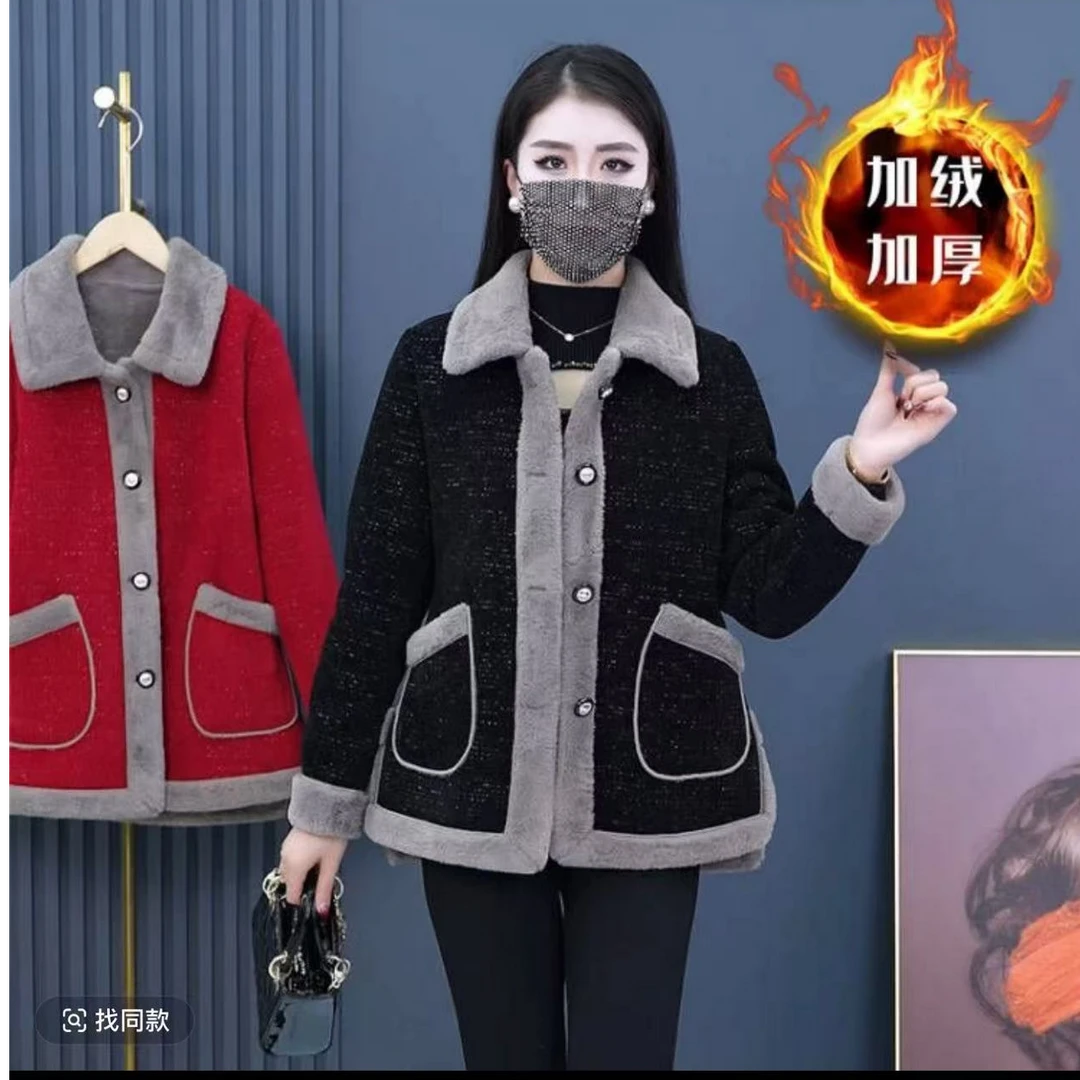 6078#【衣长60】新款显瘦气质皮毛一体女冬季加绒加厚韩系秋冬外套